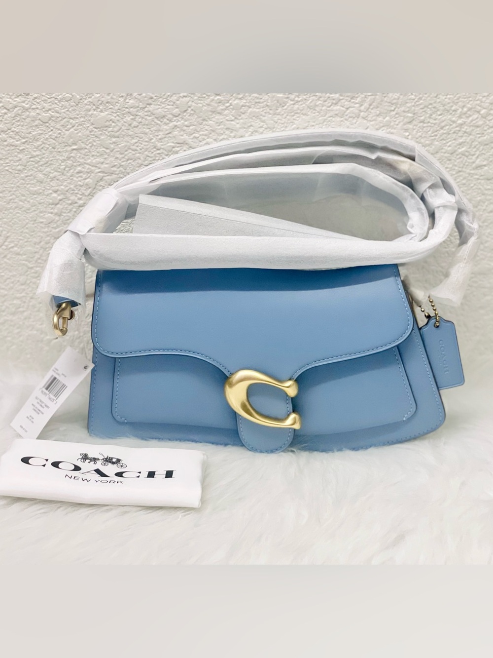 NWT Coach Twisted Tabby Shoulder Bag In Brass/ Bluebell With Dust Bag
